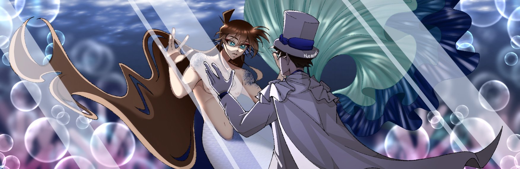 Image of Shinichi in the tank and Kaito walking up to it