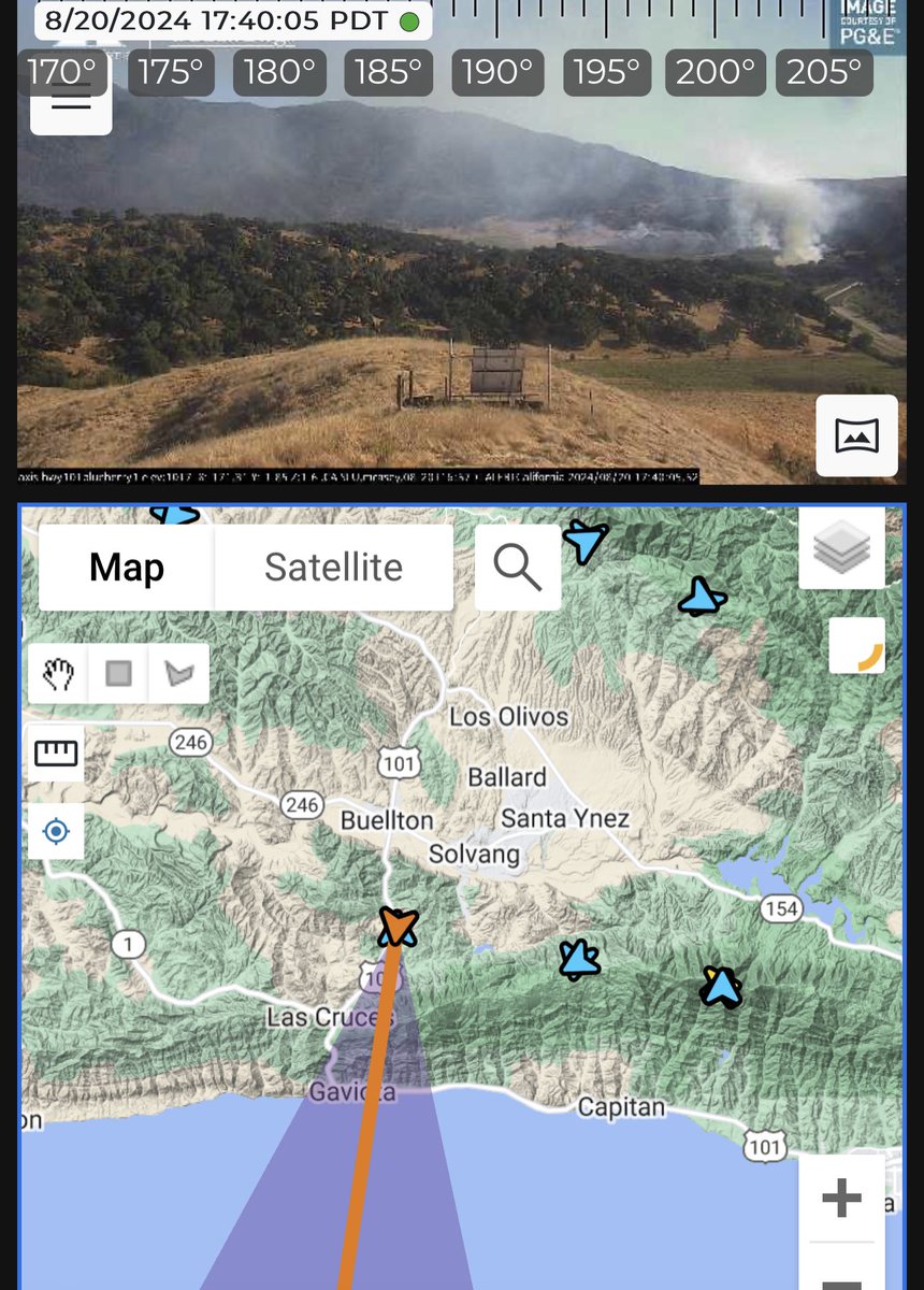 SBCFireInfo's tweet photo. Vegetation Fires #GradeFire Update: Great progress being made by firefighters using hose lines, bulldozers, and rotary wing aircraft. Note the reduced fire activity within 1 hour (see attached photos). https://t.co/nqAyzzEfv9