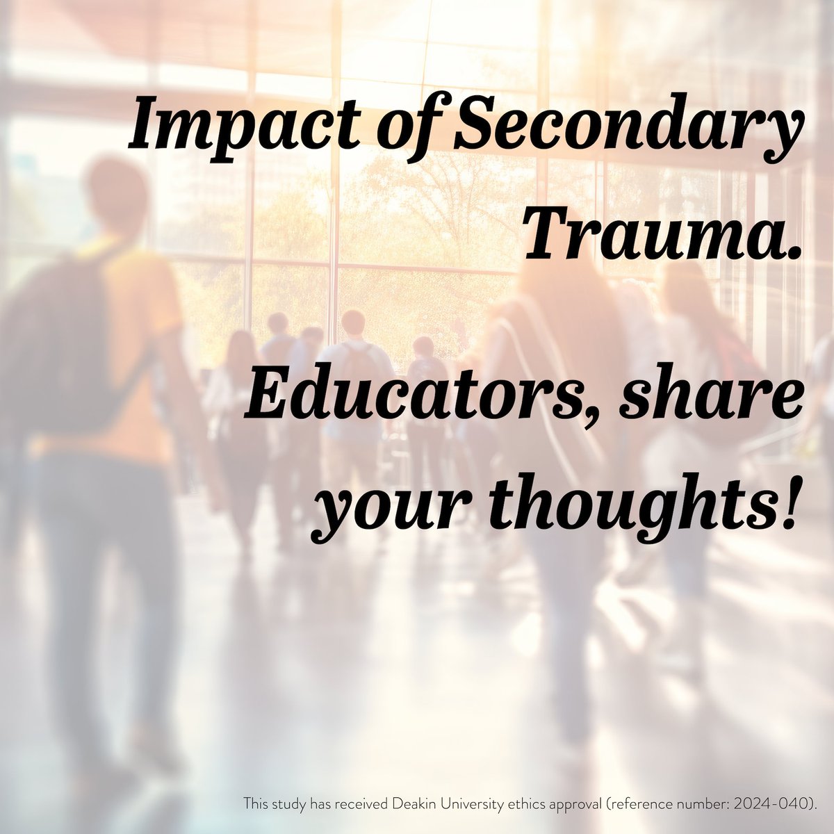 The Flourish MovementĀ® (@tfm_flourish) on Twitter photo Educators are indirectly exposed to trauma when they learn about traumatic experiences of students in their care and witness the impact of these experiences on them. We're conducting research to explore this critical issue.
theflourishmovement.com/secondary-trauā¦
<a href="/ASEPA_President/">ASEPA President</a> Educators are indirectly exposed to trauma when they learn about traumatic experiences of students in their care and witness the impact of these experiences on them. We're conducting research to explore this critical issue.
theflourishmovement.com/secondary-trauā¦
<a href="/ASEPA_President/">ASEPA President</a>