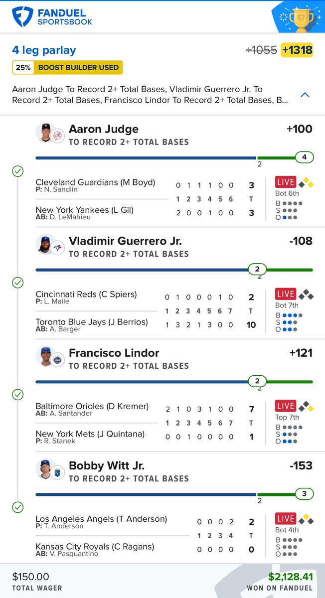 ParlayScience's tweet image. Just a couple bases 🏃🏃 

✅ +1300

By @ParlayScience