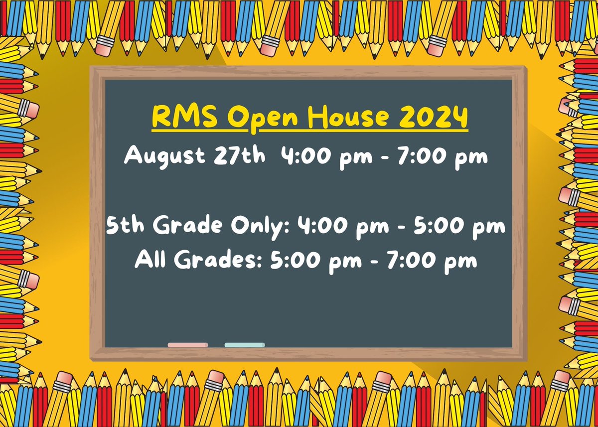 Open House in on Tuesday, August 27th! Come meet your teachers, find your lockers, and get reacquainted with RMS!