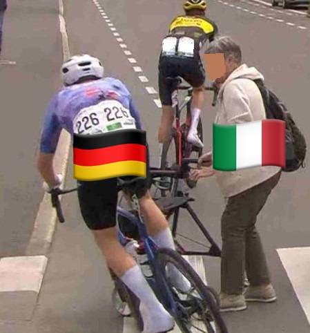 We hereby officially declare war on Italy! As of today, <a href="/BDR_offiziell/">Bund Deutscher Radrennsport</a> is officially in a state of war with Italy 

Con la presente dichiariamo ufficialmente guerra all'Italia! Da oggi, <a href="/BDR_offiziell/">Bund Deutscher Radrennsport</a> si trova ufficialmente in uno stato di guerra con l'Italia <a href="/Federciclismo/">F.C.I.</a>