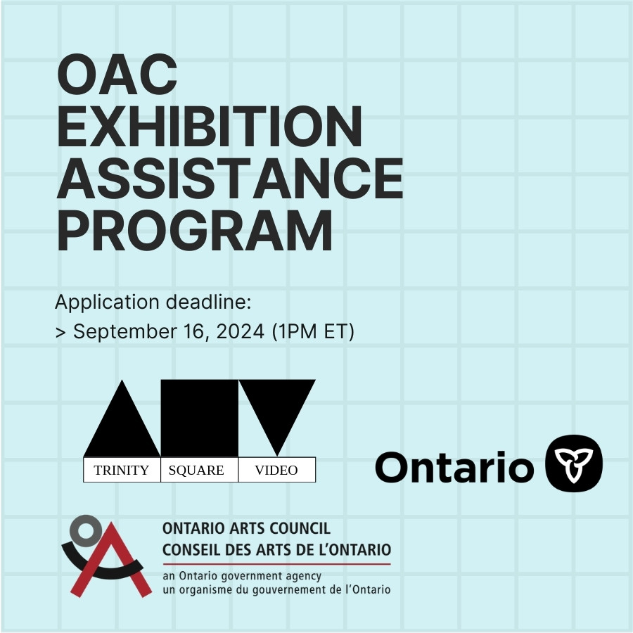 Trinity Square Video is proud to serve as a recommender for the Ontario Arts Council's Exhibition Assistance program, offering financial support to Ontario-based artists in visual, craft, and media arts. 🎨✨ 

Click the link below to find out more! 
trinitysquarevideo.com/programming/su…