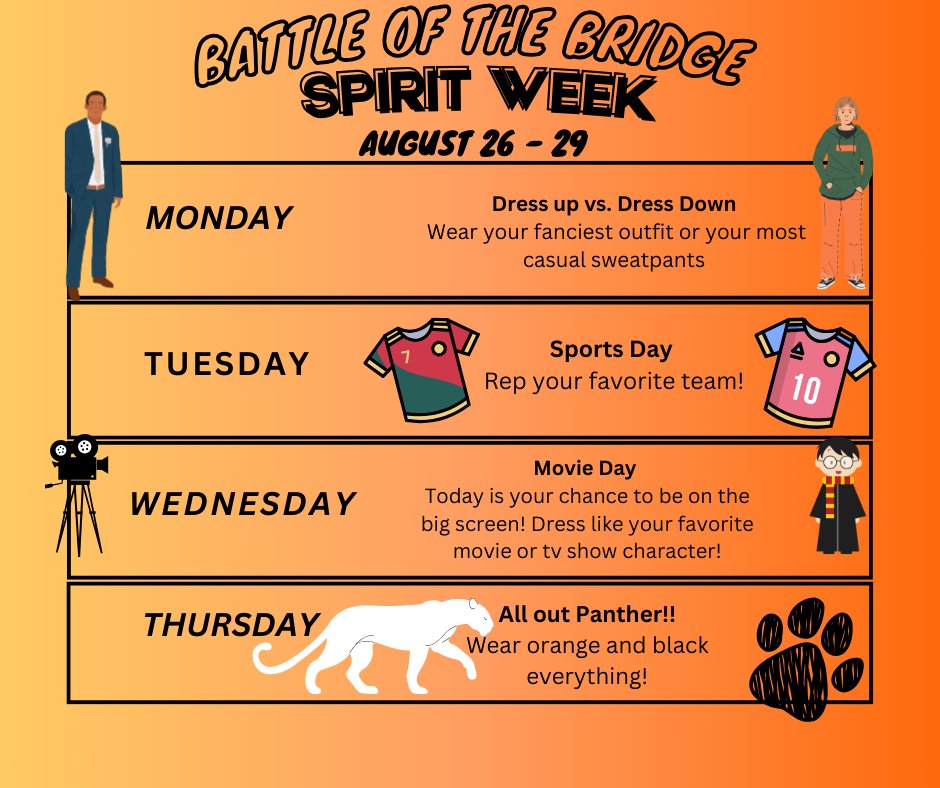 lcimspanthers's tweet photo. Next week is the big Battle of the Bridge game between LC and Loudon. Show your spirit by dressing up Monday through Thursday. 

Help us support the Good Samaritan center by bringing in canned food or money. The GRADE LEVEL that raises the most money will receive a SnoBiz party. https://t.co/ZT2Zbvji2g