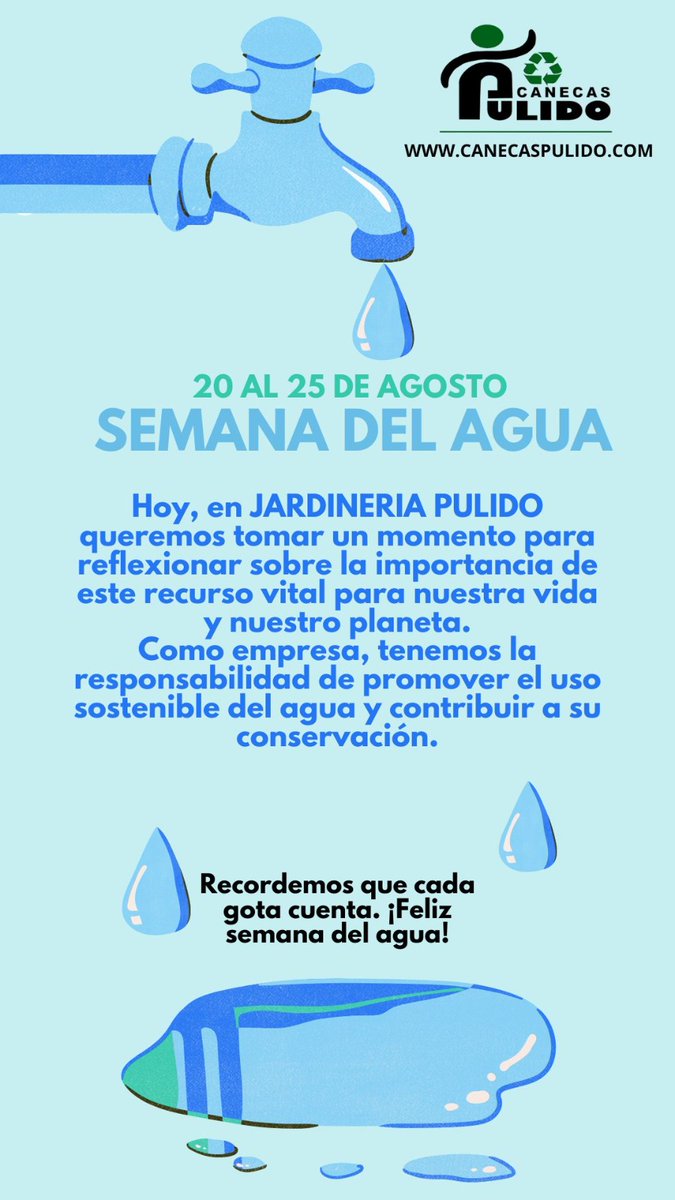 CanecasPulido's tweet photo. ! FELIZ SEMANA DEL AGUA💙!
#canecaspulido #jardineriapulidosas #jardineriacanecaspulido #ayudaambiental #cuidemoselagua #Agua #semanadelagua https://t.co/eDfGL7fwEq