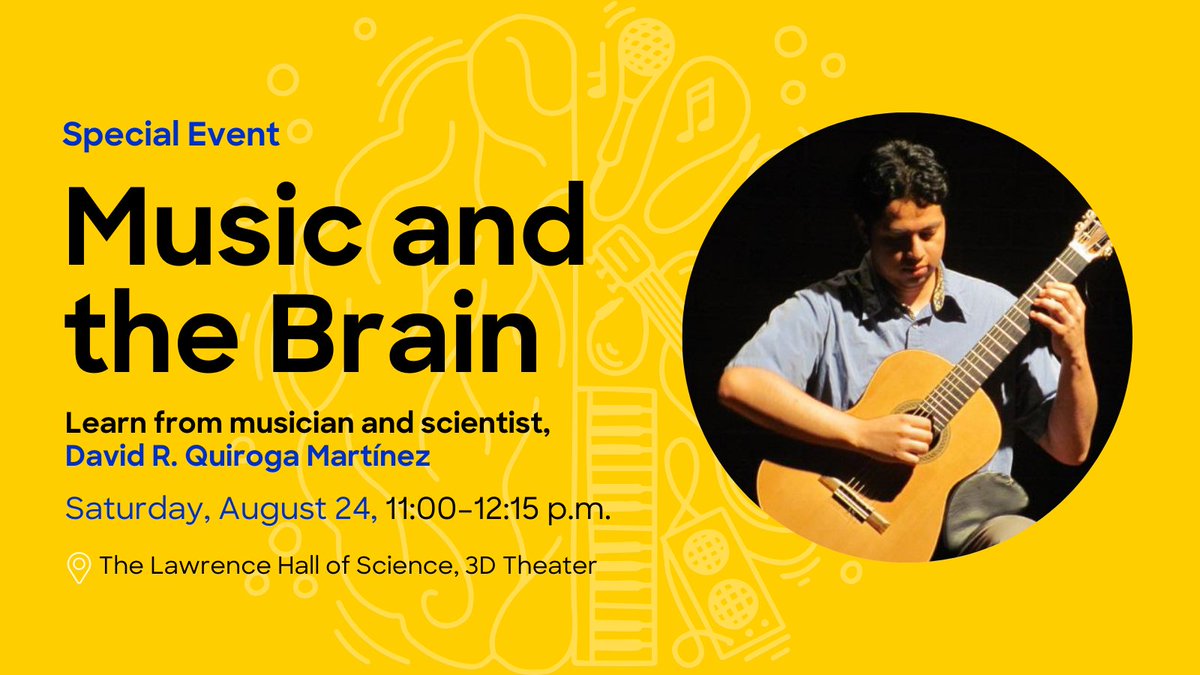 Science at Cal (@scienceatcal) on Twitter photo Music & the Brain... Our two favorite subjects 🧠🎶! We are excited to host Dr. David R. Quiroga Martínez, <a href="/BerkeleyPsych/">UCBerkeley Psychology</a> & <a href="/UCBerkeleyNeuro/">Berkeley Neuroscience</a> postdoc. Sat 8/24, 11am, at <a href="/lawrencehallsci/">The Lawrence Hall of Science</a>. Join us to learn how scientists use music as a window into the brain: events.berkeley.edu/SciatCal/event… Music & the Brain... Our two favorite subjects 🧠🎶! We are excited to host Dr. David R. Quiroga Martínez, <a href="/BerkeleyPsych/">UCBerkeley Psychology</a> & <a href="/UCBerkeleyNeuro/">Berkeley Neuroscience</a> postdoc. Sat 8/24, 11am, at <a href="/lawrencehallsci/">The Lawrence Hall of Science</a>. Join us to learn how scientists use music as a window into the brain: events.berkeley.edu/SciatCal/event…