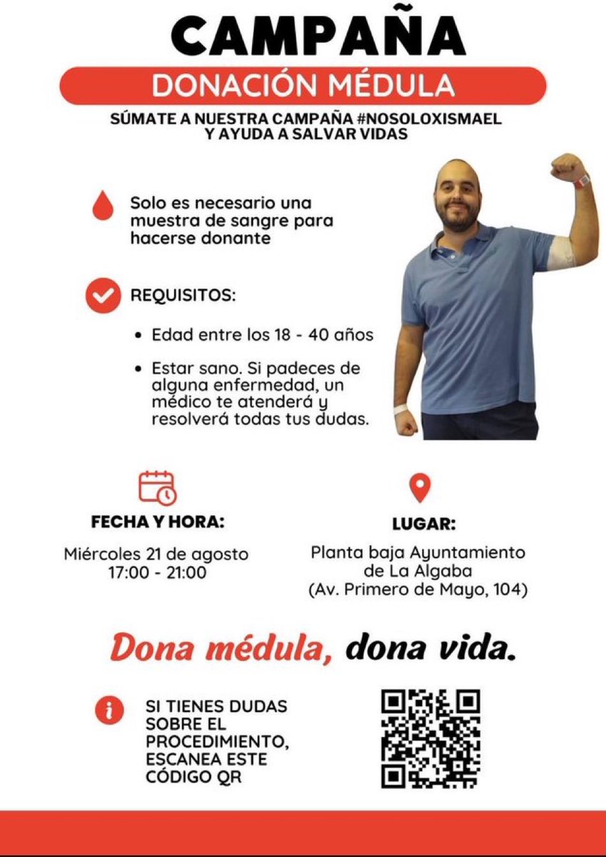 GxlDeFekir's tweet photo. Un gran amigo mío como Ismael necesita un transplante de médula.

Gente de Sevilla y alrededores. Podéis ayudar como indica el cartel acudiendo mañana a realizaros una pequeña prueba para haceros donantes.

Al resto os pido que ayudéis compartiéndolo 🙏🏼🙏🏼 https://t.co/s1n8sQspsa
