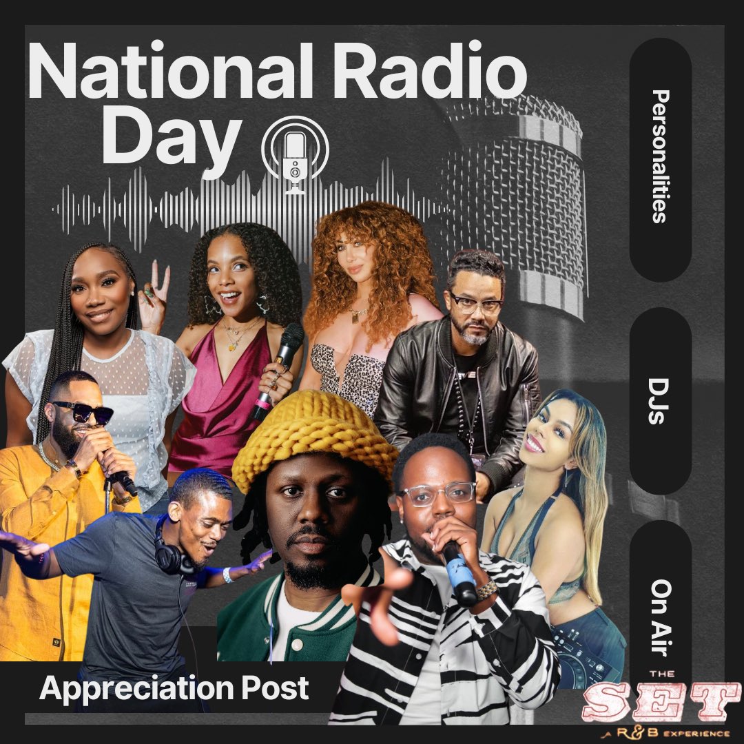 Happy #NationalRadioDay! 🎙️📻 Big salute to our Set Fam on-air radio personalities and DJs who keep the vibes alive. Turn your radios up and show them some love! 

What’s your go-to R&amp;B station or favorite radio personality? Let us know! 🎶✨ #SetRnB #RnBRadio #onair #DJs
