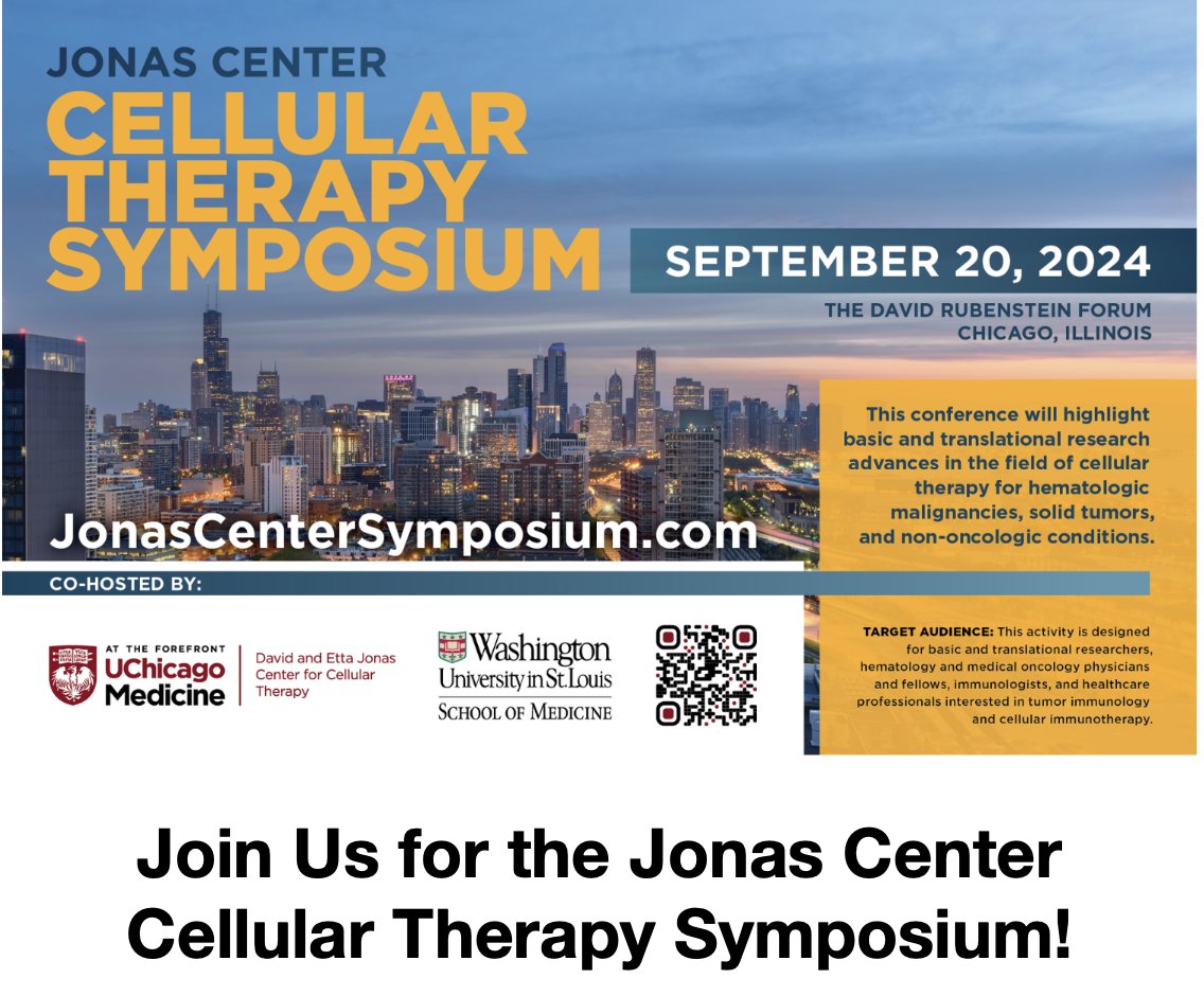 One month away!! Register for this year's Jonas Center Cellular Therapy Symposium to be held in Chicago on Sept. 20th!

Register &amp; learn more at JonasCenterSymposium.com

#CellularTherapy #AtTheForefront