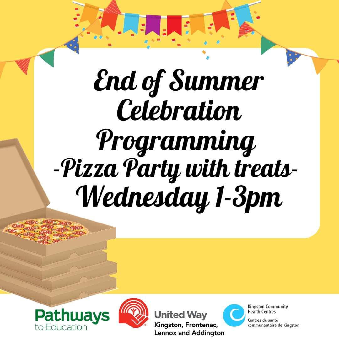 PthwysKingston's tweet photo. Pathways students, join us tomorrow for our End of Summer Pizza Party! 🍕 We've got delicious pizza and treats waiting for you! Don't miss out on the fun as we celebrate the end of summer together! See you there! 🎈
@KingstonCHC #PathwaystoEducation #KCHC https://t.co/z5tLGwt0en