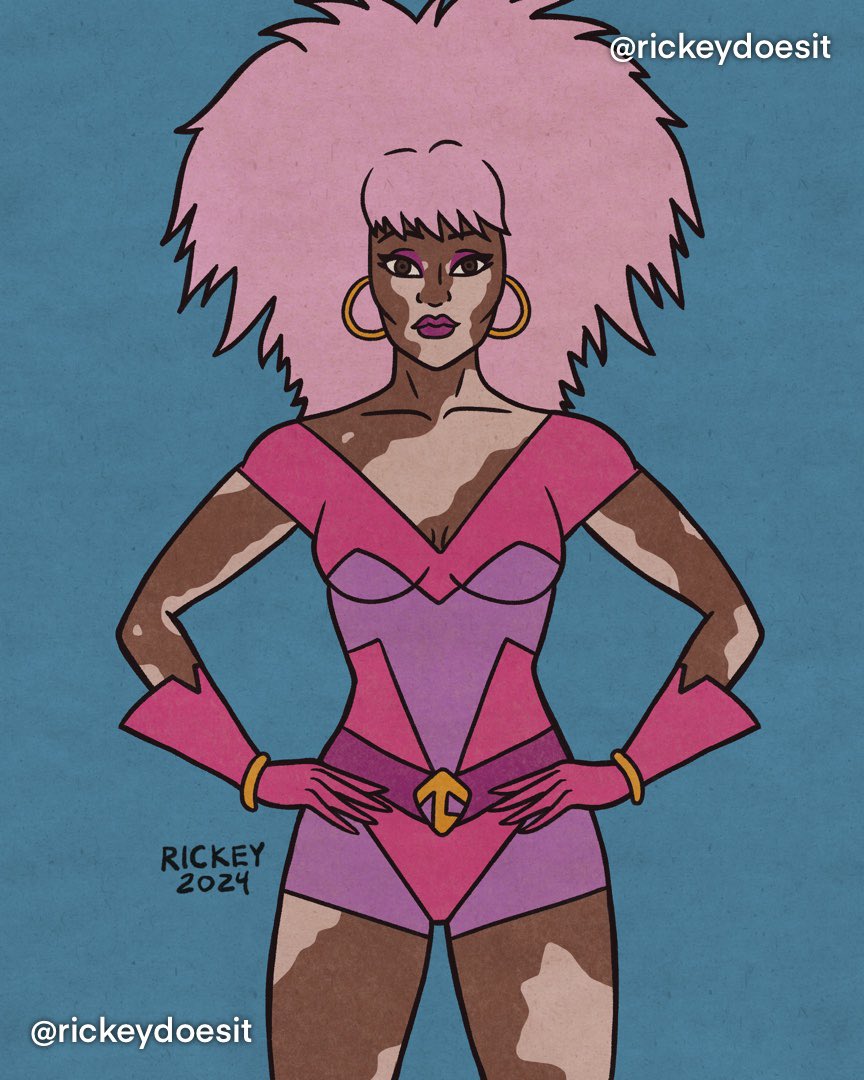 rickeydoesit's tweet image. Meet Tornado Lady (TL), member of the teen crusaders and rock band known as The Orphans, TL has the power of flight and the ability to control winds using the magic infused technology of her power boots and gloves! #ramonaandclay #originalcharacter #vitiligo #winnieharlow