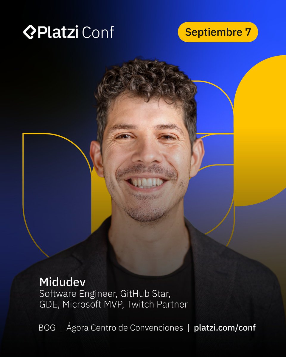 midudev's tweet photo. ¡Qué alegría! ¡Me voy a Colombia 🇨🇴!
El próximo 7 de septiembre estaré en la PlatziConf

Consigue tu entrada aquí → https://t.co/ZUbD8iiNnH

Conecta con personas que te harán crecer...
¡Y vive la experiencia para actualizar tus conocimientos!