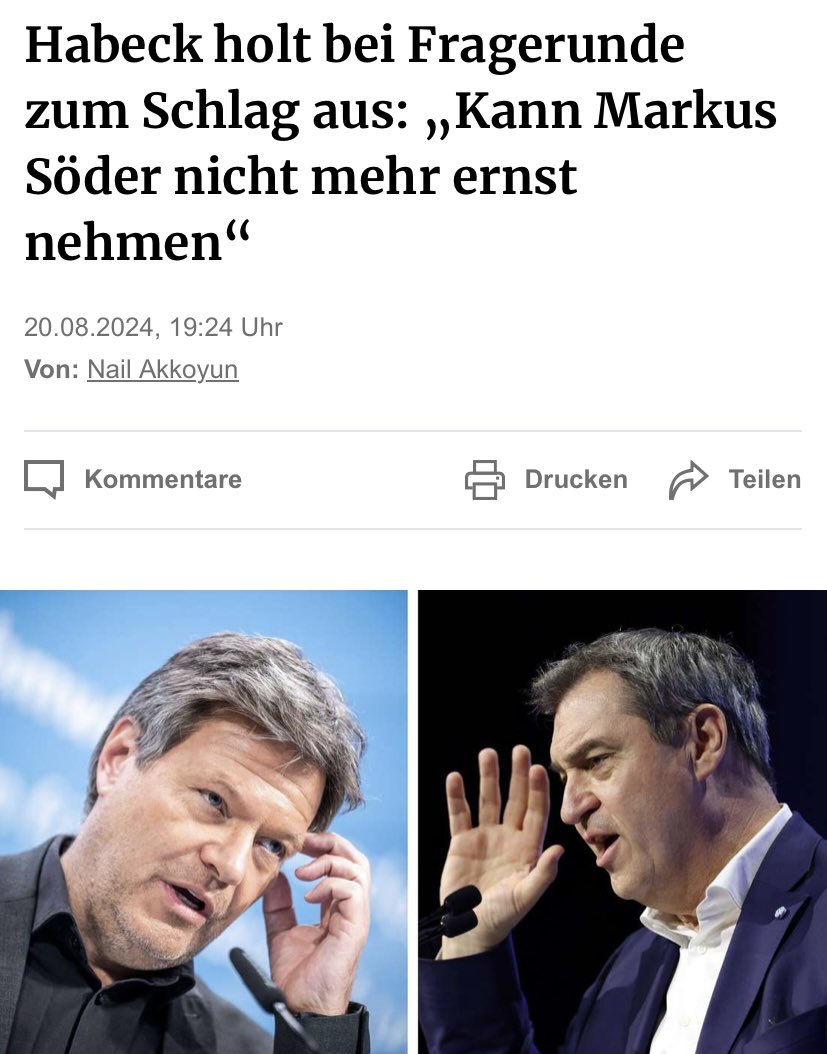 mitDipp's tweet photo. Da sind Robert und ich komplett einer Meinung. 
Endlich sagt‘s mal einer. 

Ob Söder jetzt Frust-Fressen muss?😆

#Habeck4Kanzler 
#Soeder 
#NiemehrCDUCSU https://t.co/UddUFKL2EO