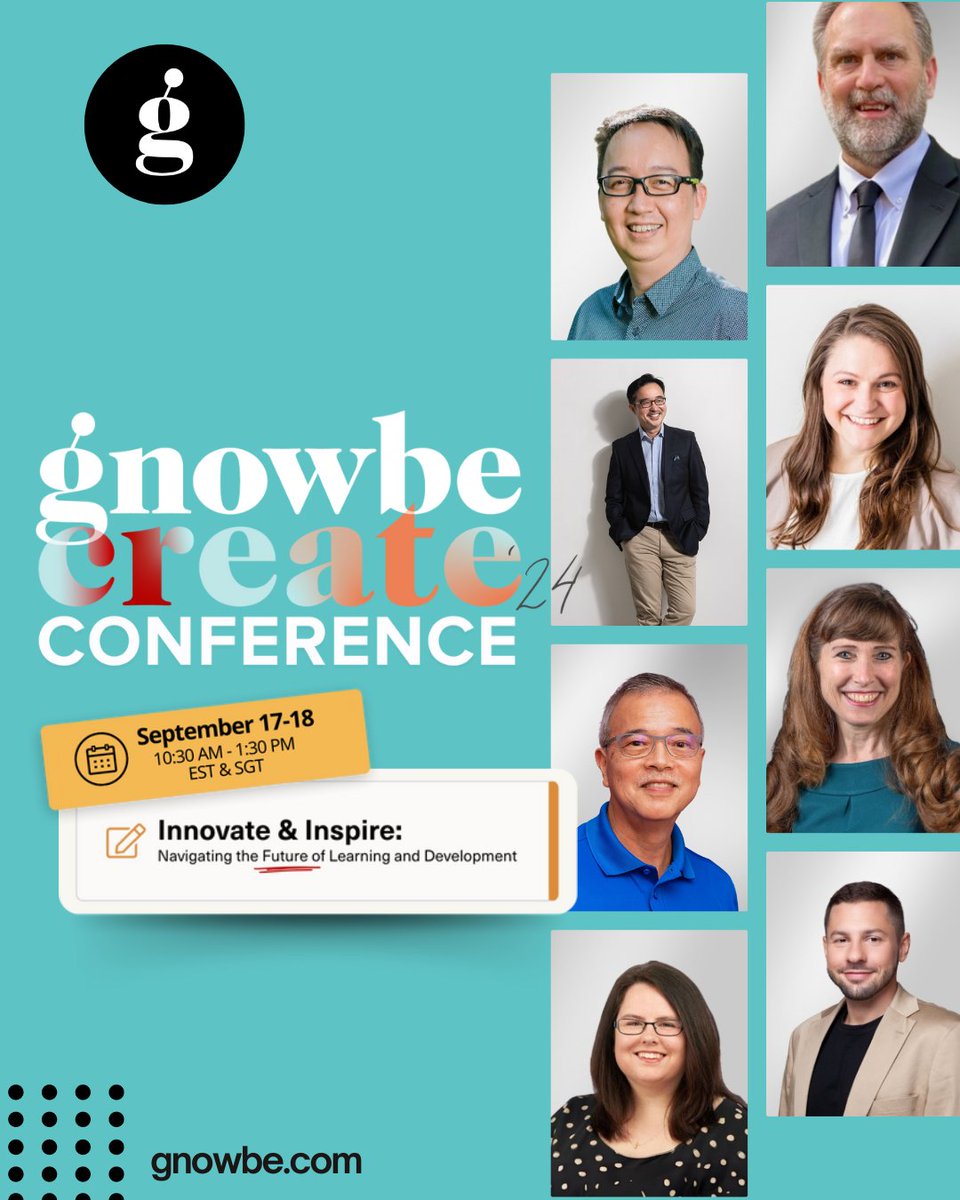🚀 Join Gnowbe’s Create Conference 2024: Innovate &amp; Inspire - Navigating the Future of Learning and Development!
🗓 Sept 17-18, 10:30 AM - 1:30 PM EST/SGT.

👀 Plus, get a sneak peek at NEW Customizable Landing Pages! hubs.li/Q02L-7MW0

#instructionaldesign