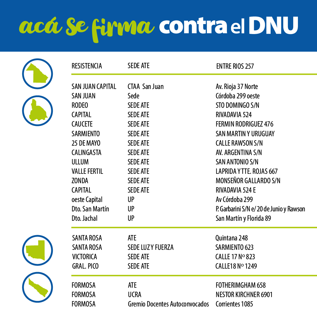 contraelDNU's tweet photo. 📍Más de 200 lugares para firmar #ContraElDNU mañana, en todas las provincias del país https://t.co/zwzsbBRJLS