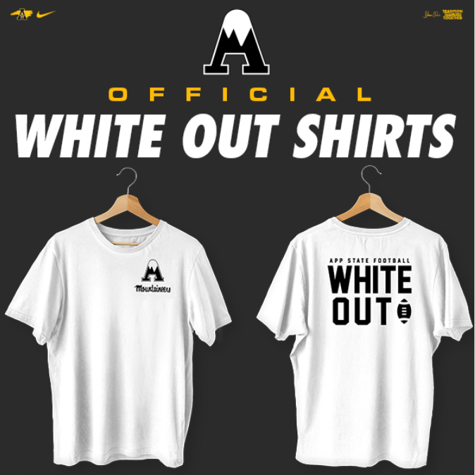 ShopAppState's tweet image. Get ready for the White Out game on September 28th by entering this week's #TreatYosefTuesday:
- Like and retweet this post
- Follow @ShopAppState

Visit the link below or Yosef's Locker at the North End Zone to purchase one of the white out shirts!

…pappstateathletics.ahcampusstores.com/all-products/b…