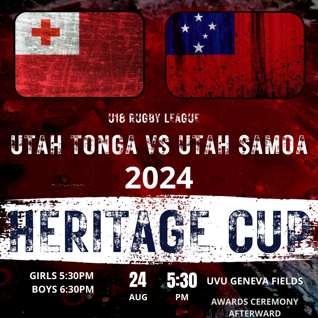 Come on Saturday and watch URL Tonga 🇹🇴 and Samoa 🇼🇸 boys and girls play the Utah youth heritage cup! #rugbyleague #utahrugbyleague #growingrugbyleaguetherightway
