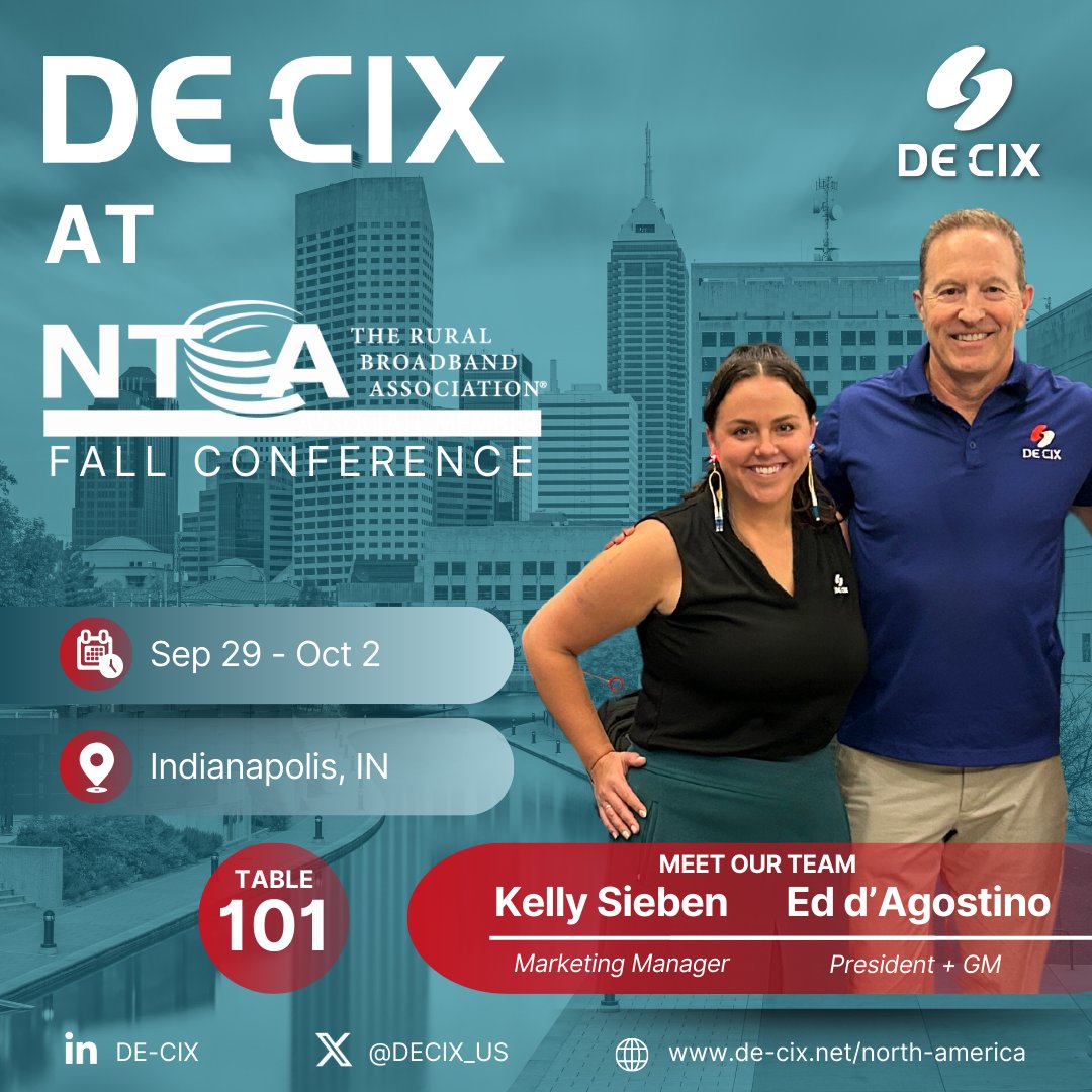 DE-CIX North America (@decix_us) on Twitter photo We're two weeks away from the <a href="/NTCAconnect/">NTCA-The Rural Broadband Association</a> Fall Conference in Indianapolis! Will you be there? Visit us at Table 101 to chat #peering and snag some cool giveaways. 🎰 We're two weeks away from the <a href="/NTCAconnect/">NTCA-The Rural Broadband Association</a> Fall Conference in Indianapolis! Will you be there? Visit us at Table 101 to chat #peering and snag some cool giveaways. 🎰