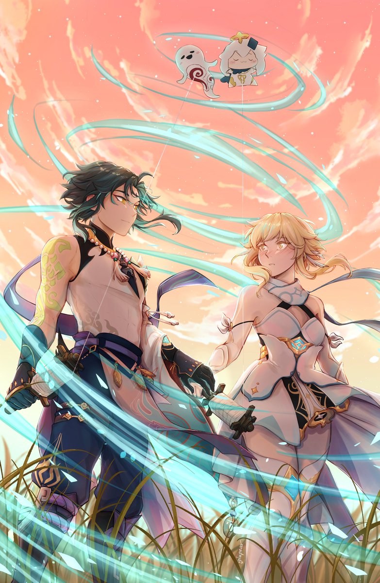 giupear's tweet photo. my illustration for the Moonlight Rendezvous zine🍃this is a collab with MusaStyle, for her beautiful fic  "Truths Carried in the Wind"💕

links below!!

#xiaolumi #魈荧 https://t.co/Gc1gZILt1y