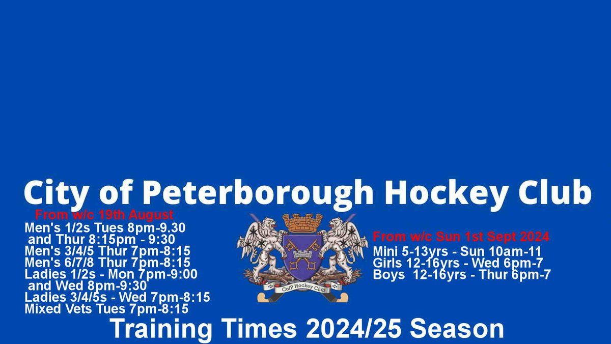 COPHC Adult training starts this week 19th August 2024 and mini / junior from 1st Sept 2024