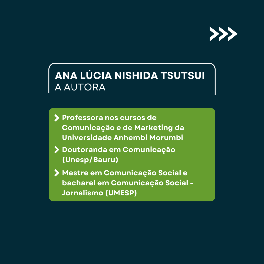 RDispositiva's tweet photo. Ana Lúcia Nishida Tsutsui é professora nos cursos de Comunicação e de Marketing da Universidade Anhembi Morumbi e doutoranda em Comunicação pela Unesp/Bauru. É também mestre em Comunicação Social e bacharel em Comunicação Social - Jornalismo pela UMESP https://t.co/q7gtRmhZUG