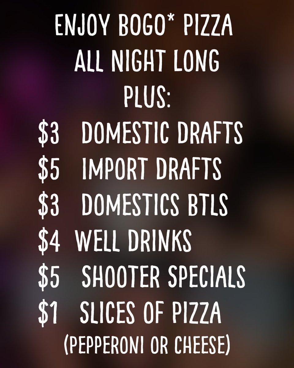 PBRHampton's tweet photo. 🍕 Wednesday Night Specials! 🎉

BOGO Pizza 🍕 (Buy one, get one free - dine in only!)
$3 Domestic Drafts 🍺
$5 Import Drafts 🍻
$3 Domestic Bottles 🍻
$4 Well Drinks 🍸
$5 Shooters 🍹
$1 Pizza Slices 🍕

Great food, drinks, and fun! See you at Guy’s Pizza at 6PM! 🙌✨ https://t.co/hgLRXo8imb