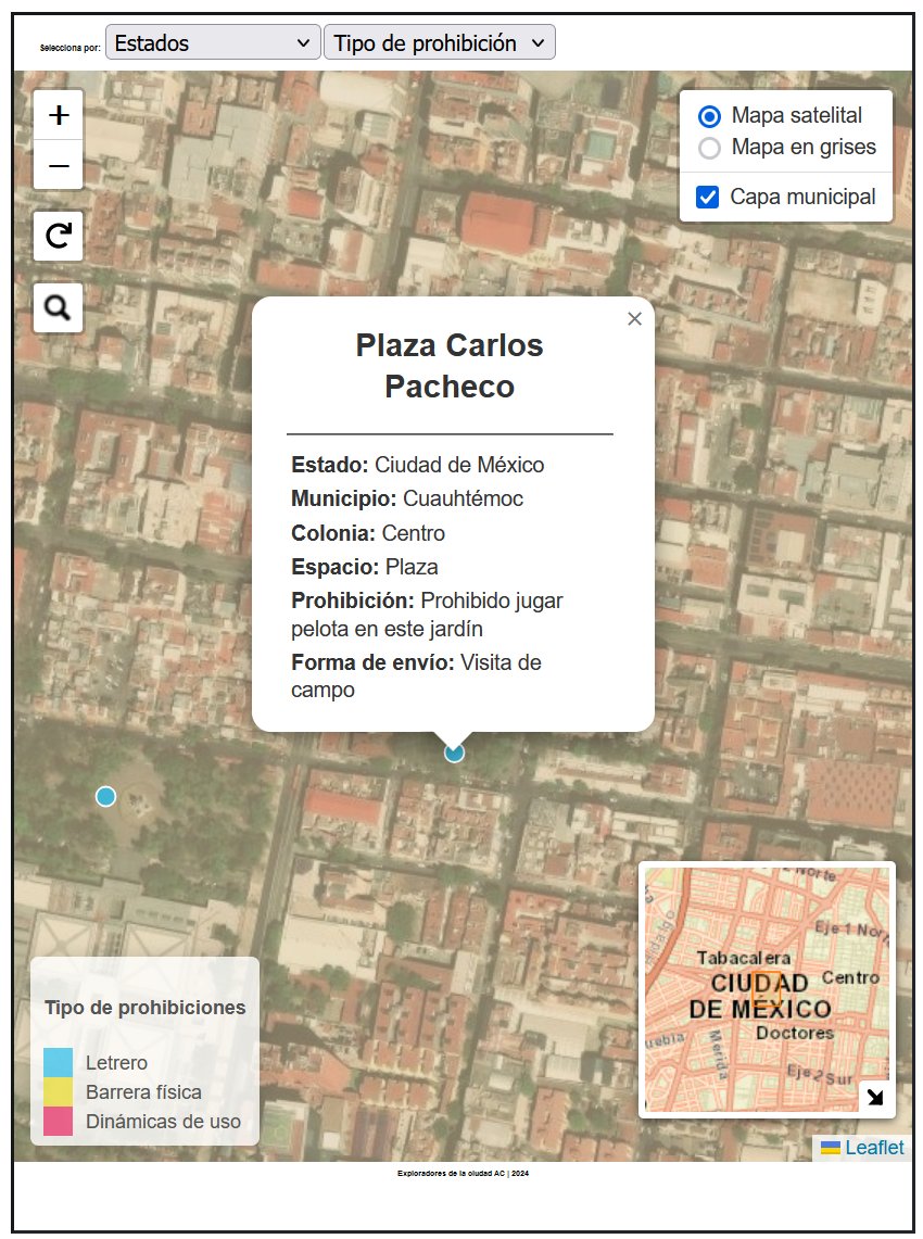 Este es el espacio del que partió todo, aquí surge #HackeandoLaCiudad 
Tu también puedes ayudarnos a mapear y eliminar las prohibiciones al juego en México, únete!

1 Ubica
2 Registra
3 Envía
exploradoresdelaciudad.org/derechoaljuego/