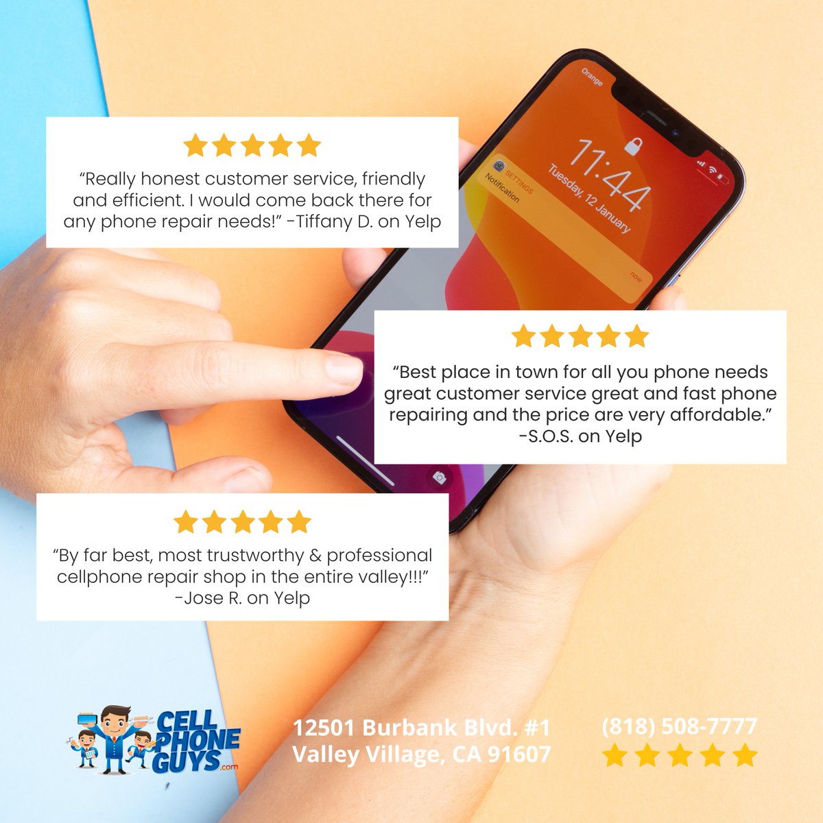 mycellphoneguys's tweet photo. π€ We appreciate our valued customers! βββββ #CellPhoneGuys is a 5-Star Yelp rated business with over 600 reviews! πββοΈ Get your iPhone repaired with the highest quality replacements parts at the lowest price in town, guaranteed. π€ https://t.co/mjUbk9r3GG