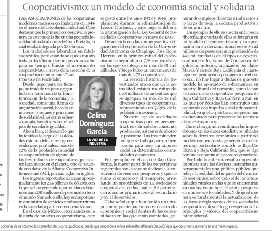 celina_dg's tweet photo. Les comparto la columna publicada en el Periódico El Vigia, agradeciendo a Canacintra Ensenada, el espacio en la Sección de la Voz de la Industria.
#cooperativismo
#lavozdelaindustria https://t.co/YyCJywp4Pr