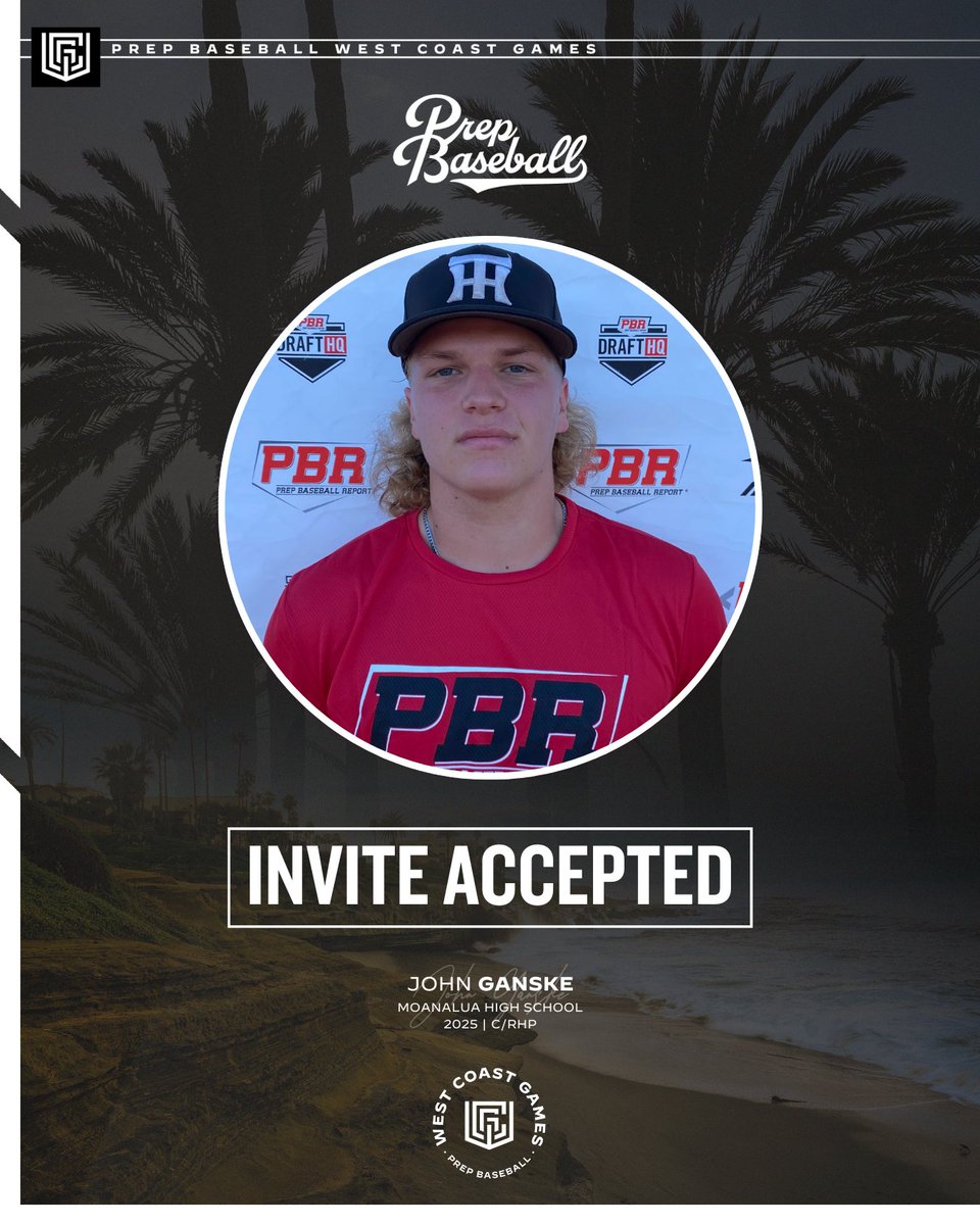 𝟐𝟎𝟐𝟒 𝐖𝐞𝐬𝐭 𝐂𝐨𝐚𝐬𝐭 𝐆𝐚𝐦𝐞𝐬

'25 C/RHP John Ganske (Moanalua HS) has accepted his invited to the 2024 West Coast Games, featuring top Uncommitted West Coast prospects in Southern California this October.

👤 loom.ly/Nrh7zhI | <a href="/GanskeJohn/">John Ganske</a>