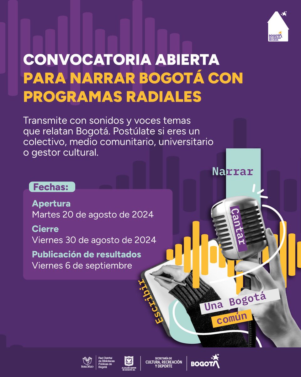 BibloRedBogota's tweet photo. 🎙️¿Tienes una idea para un programa radial? #LEORadio de #BibloRed te da la oportunidad de compartirla. Participa en la convocatoria y crea contenidos que reflejen a #BogotáMiCiudadMiCasa con una mirada global.

Más información aquí: https://t.co/dlyYUfWqWO https://t.co/VSUMArimHh