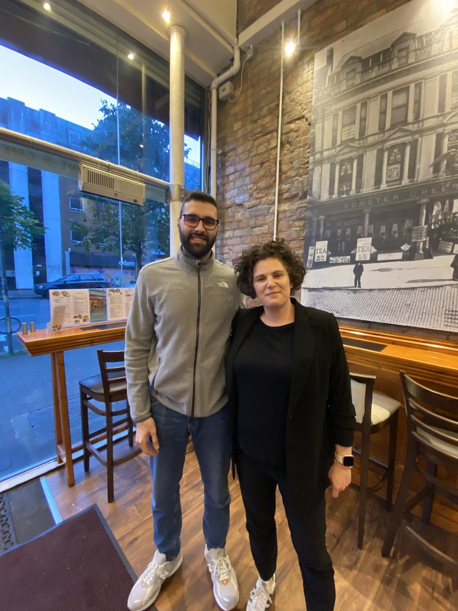 ClaireHanna's tweet photo. A great privilege to speak &amp; eat with Gazan photojournalist @azaizamotaz9 this evening, a key chronicler of this brutal war, who has made the world bear witness to the deepest injustices of our age. Dozens of Gazas journalists have been killed for the same. https://t.co/PMvMabvsT8