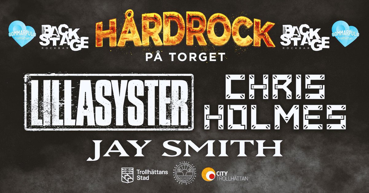 Backstage -Rockbar- (@backstagethn) on Twitter photo Coming to you LIVE from Trollhättan’s Main Square! This upcoming Friday: JAY SMITH ~ Back to my Roots • CHRIS HOLMES ~ 40 years of WASP • LILLASYSTER ~ Thank you and Sorry tour • Free admission • First band on Stage 6PM 🎸 #trollhättan #chrisholmes <a href="/LILLASYST3R/">LILLASYSTER</a> <a href="/jajsmiff/">Jay Smith Official</a> Coming to you LIVE from Trollhättan’s Main Square! This upcoming Friday: JAY SMITH ~ Back to my Roots • CHRIS HOLMES ~ 40 years of WASP • LILLASYSTER ~ Thank you and Sorry tour • Free admission • First band on Stage 6PM 🎸 #trollhättan #chrisholmes <a href="/LILLASYST3R/">LILLASYSTER</a> <a href="/jajsmiff/">Jay Smith Official</a>