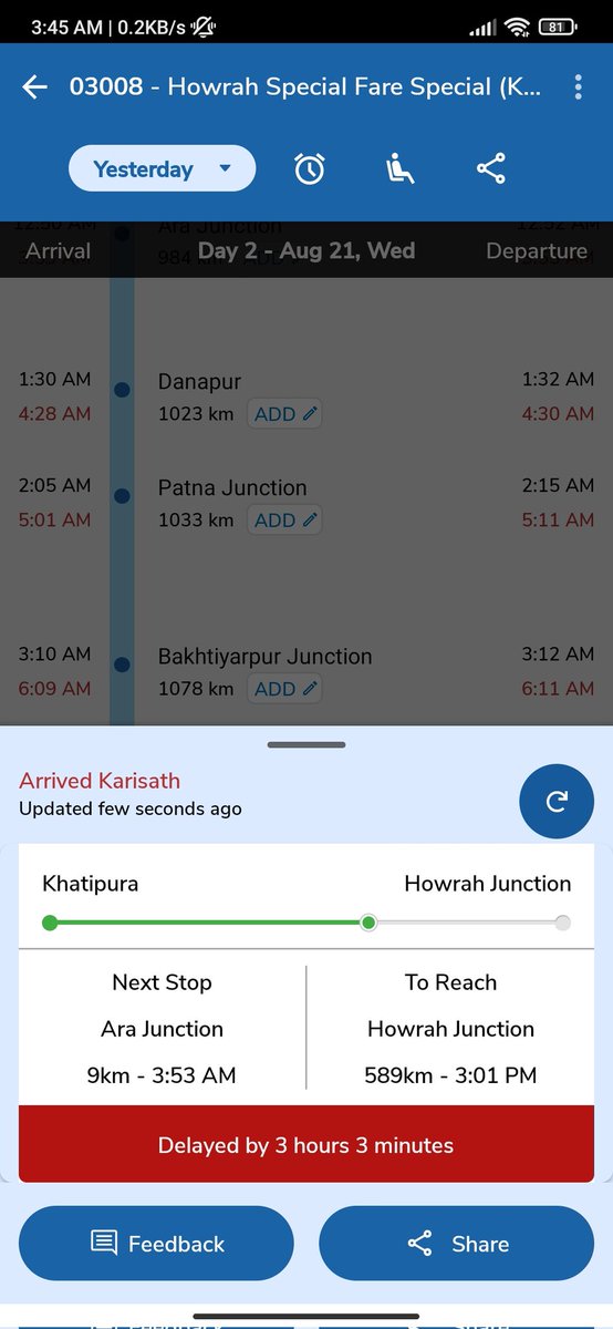 पैसा सुपरफास्ट का चार्ज करते हो और चलाते बिलकुल पैसेंजर की तरह हो इतना लेट ही चलाना है तो बंद कर दो वैसे भी लोग ज्यादा टिकट नही करते इसकी पैसा सुपरफास्ट का लगता है <a href="/RailwaySeva/">RailwaySeva</a> 
<a href="/RailMinIndia/">Ministry of Railways</a> 
<a href="/RahulGandhi/">Rahul Gandhi</a>