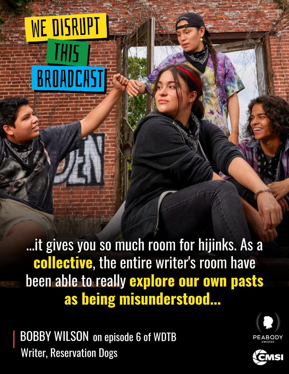 PeabodyAwards's tweet image. Bobby Wilson (@Bobbydues) on the decision to use teenage protagonists in @RezDogsFX &amp;amp; the opportunities provided to combat poor representations of Native culture.💥
Tag a #ReservationDogs fan to share this #podcast episode!
🎧 peabodyawards.com/stories/bobby-…

#NativeRepresentation