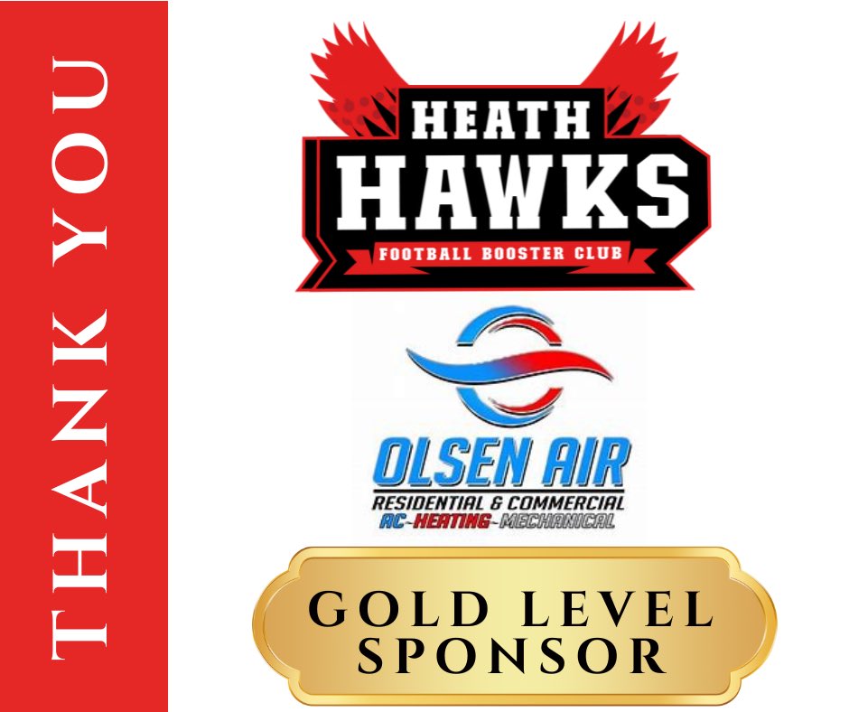 HeathHawksFBBC's tweet photo. Thank you to our Gold level season sponsor Olsen Air! We appreciate your support! Hawks Fans be sure to add Olsen Air to your list when you’re in need of heating and AC help! https://t.co/5WSIiE1D8y