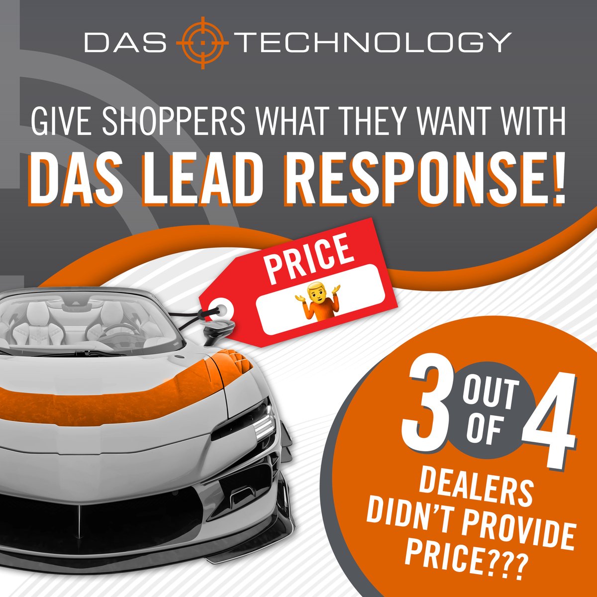 3 out of 4 dealers don't provide quotes?!

Our recent Customer Experience study of over 900 dealers found that 77% did not provide a quote when a shopper asked about a vehicle.

Step up your response game and drive more revenue with DAS Technology.
info.das.io/3SWegel