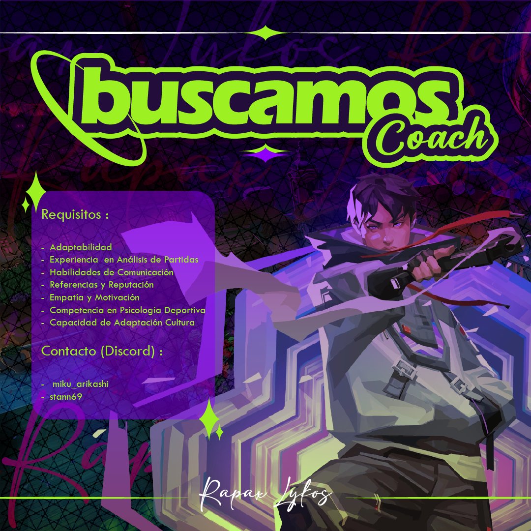 ¡Buscamos manager y Coach!

Buscamos manager y coach para aportar al crecimiento de la organización.

<a href="/BusquedaVALATAM/">Búsqueda VALORANT LATAM</a> <a href="/BusquedaEsports/">Búsqueda Esports</a> 
#VALORANT #Coach #manager #VALORANTChampions