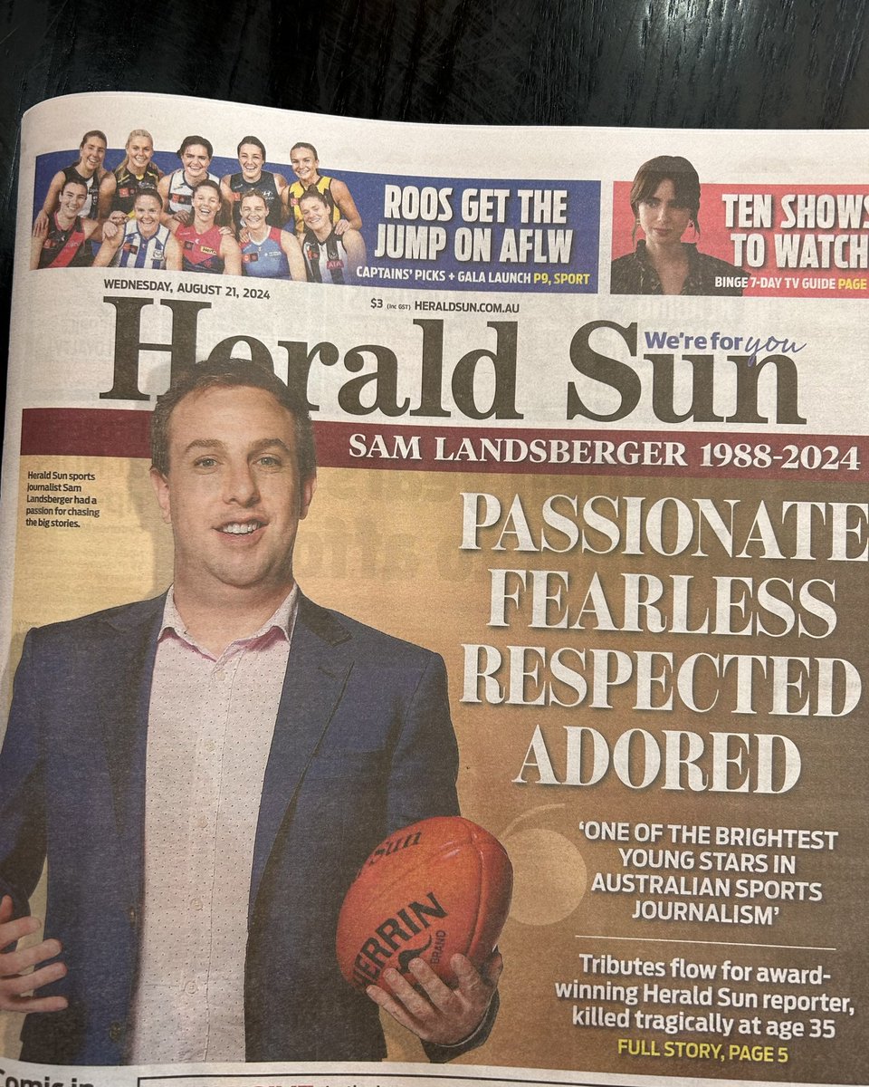 One last front page ❤️

Can’t believe it. No more spamming you a million times a week about the Bulldogs. One of the very good guys, taken way too soon.

Thinking of all the people who love you. Miss you already mate.