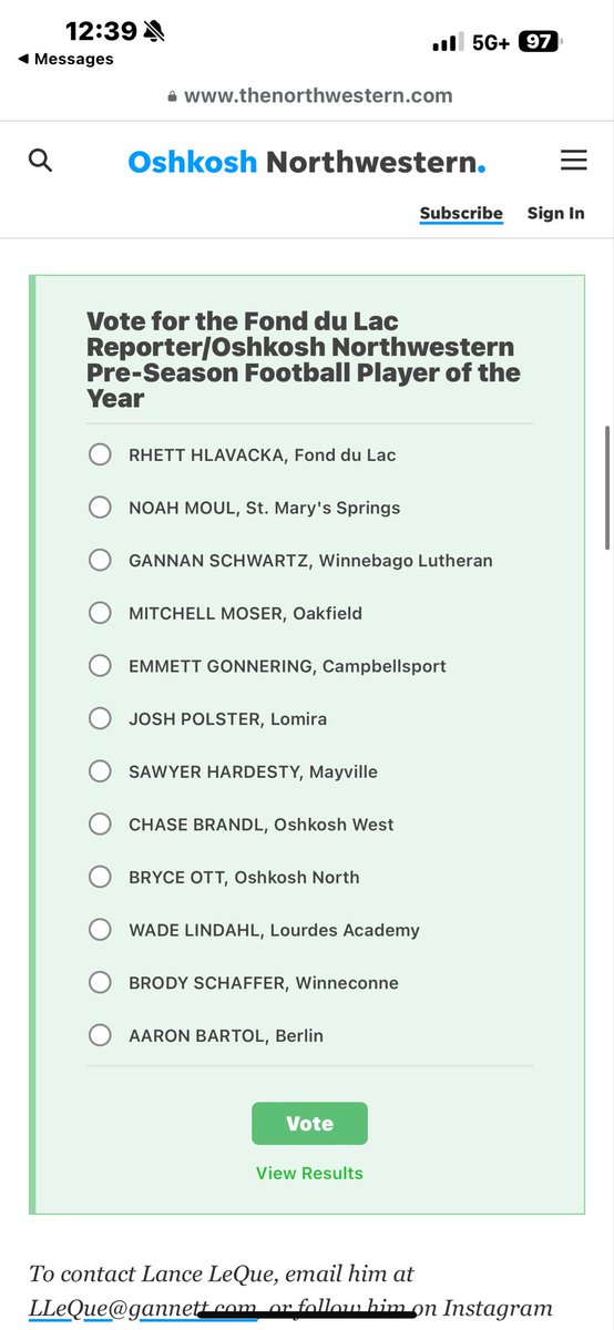 Brody Schaffer (@brodyschaffer3) on Twitter photo Thank you <a href="/LanceLeQue/">Lance LeQue</a> for the nomination, I appreciate it! Can’t wait to get out there with my guys! <a href="/MJ_NFLDraft/">Mark Johnson</a> <a href="/CoachSchrenk/">James Schrenk</a>
<a href="/Coach_Tiz/">Travis Tislaretz</a> <a href="/onwnews/">Oshkosh Northwestern</a> <a href="/WinneconneFB/">Winneconne Football</a> Thank you <a href="/LanceLeQue/">Lance LeQue</a> for the nomination, I appreciate it! Can’t wait to get out there with my guys! <a href="/MJ_NFLDraft/">Mark Johnson</a> <a href="/CoachSchrenk/">James Schrenk</a>
<a href="/Coach_Tiz/">Travis Tislaretz</a> <a href="/onwnews/">Oshkosh Northwestern</a> <a href="/WinneconneFB/">Winneconne Football</a>