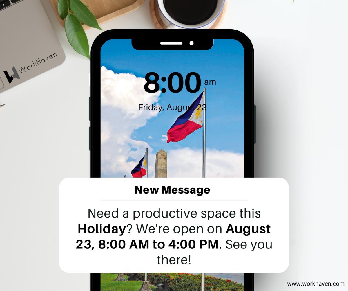 workhavenph's tweet photo. 𝐇𝐨𝐥𝐢𝐝𝐚𝐲 𝐩𝐥𝐚𝐧𝐬? WorkHaven is keeping its doors open! Join us on  𝐀𝐮𝐠𝐮𝐬𝐭 23 𝐟𝐫𝐨𝐦 8:00 𝐀𝐌 𝐭𝐨 4:00 𝐏𝐌. See you there!
#workhavenph #safespace #coworkingspace #meetingroom #officespace #virtualoffice #sharedoffice #Ortigas #whereworkandinspirationintersect https://t.co/NNXFXE0r3b
