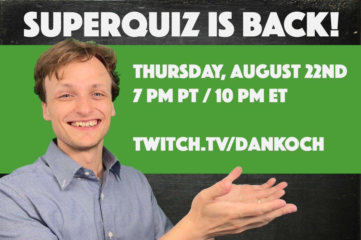 workingdankoch's tweet photo. I'm doing a new SuperQuiz this Thursday!  And I'm going to premiere the trailer of Metropolis while I'm at it!

Full details are here:
https://t.co/rJK9OiWzam

Miss it and you'll feel like Jason Robards in Magnolia! https://t.co/6KCVdyeelr