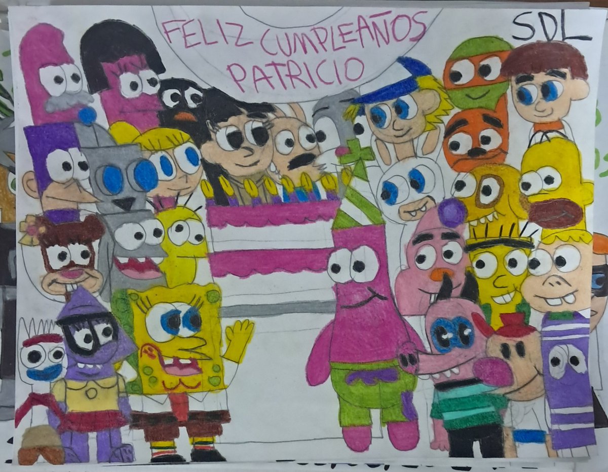 sandraluci38378's tweet photo. Feliz cumpleaños tardío Patricio. #BobEsponja #Catscratch #MansionFoster #SouthPark #Clarence #CatDog #LosSimpson #IslaDeMutantes #Jade #Monchelito #RafaTromin #InvasorZim #LooneyTunes #Pingu #ToyStory #RabbitsInvasion #LasTortugasNinja @alfonsodoblaje #FelizCumpleañosPatricio https://t.co/jwSAm2Dec0