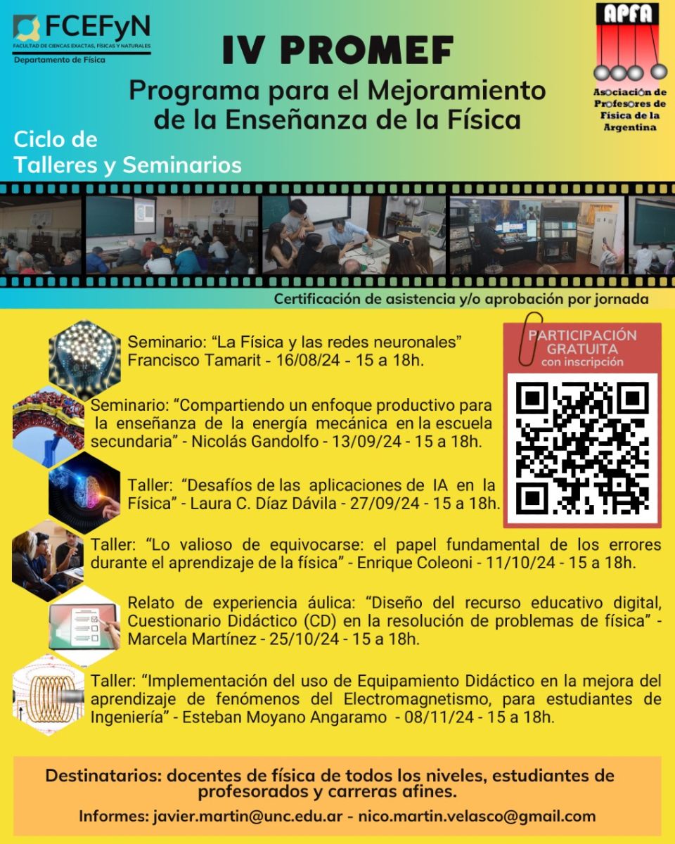 APFAok's tweet photo. El viernes pasado se ha dado comienzo al IV PROMEF Cba. Gracias departamento de Física de la FCEFyN, por todas las gestiones y la organización y al Dr. Tamarit por el dictado del Primer Seminario. Los y las esperamos en los siguientes espacios!
#enseñanzadelafísica #ciencia #apfa https://t.co/GMevQhAbv2