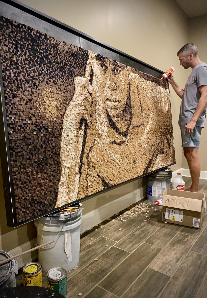 norrisartist's tweet photo. God I hope Tiger sees this.

Two months, five days and 30,000 pieces of Oak, Maple, Elm, Walnut, and Hackberry.
“Tiger”. 4ft x 8ft. @TigerWoods @ziregolf @BreezyGlf @barstoolsports @ForePlayPod @GolfDigest https://t.co/bO7v3oqbO5