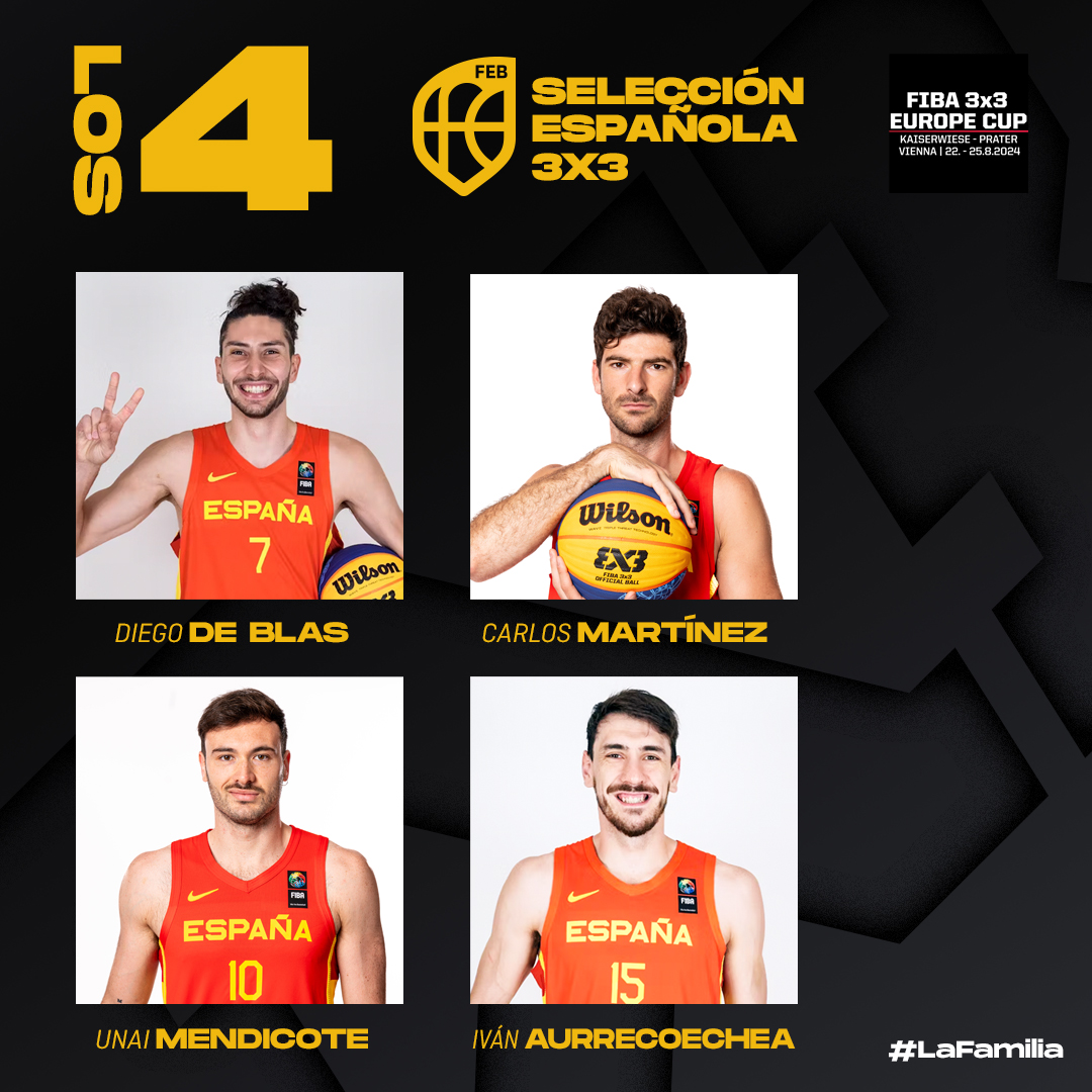 🚨 OFICIAL | Los 4⃣ de la #SelMAS3x3 🇪🇸 para el #3x3Europe de Viena 🎡

⭐️ <a href="/diegodeblas2/">Diego de Blas</a> 
⭐️ <a href="/Cmartinez08/">Carlos Martínez Pardo</a> 
⭐️ <a href="/unaimendi99/">Unai Mendikote</a> 
⭐️ <a href="/ivanaurre15/">AURRECOECHEA#15</a> 

#SomosEquipo