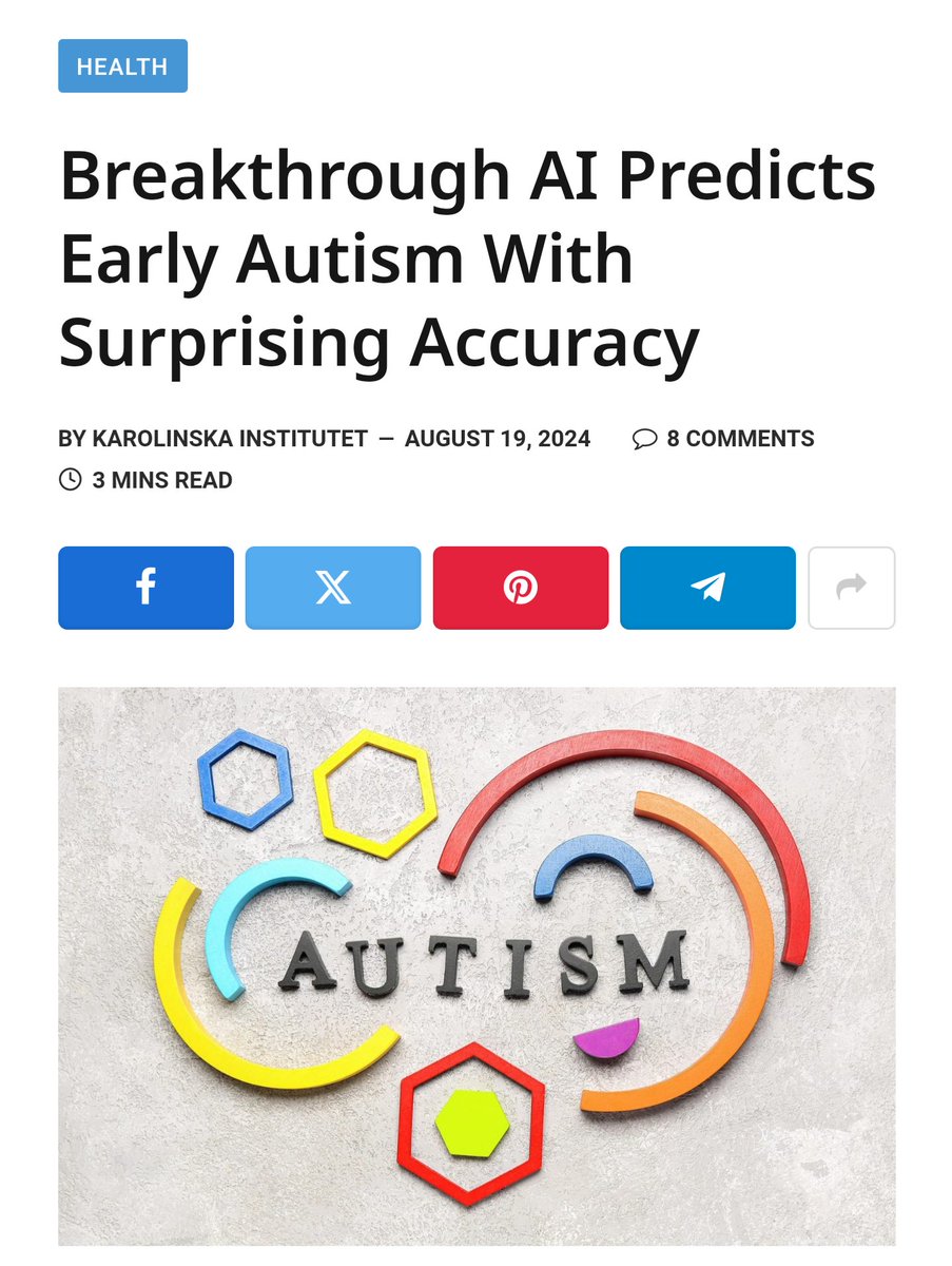 gigglexguru's tweet photo. A new machine learning model, AutMedAI, predicts autism in young children with 80% accuracy by analyzing simple parameters. This tool could significantly advance early diagnosis and intervention, improving outcomes for children and families

#AutMedAI #Autism https://t.co/wHLXD4Cbb4