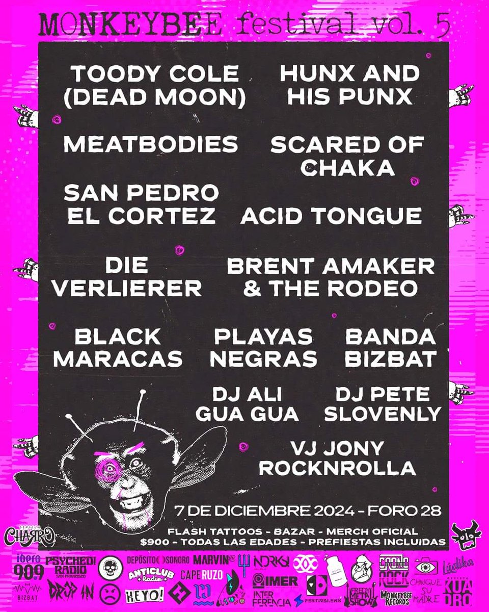 Los Festivalers (@losfestivalers) on Twitter photo Así queda el cartel final para la 5ta edición del <a href="/MonkeyBeeFest/">MonkeyBee Festival</a> 🐵
Te queremos ver en la locura que se armará el 7 de diciembre dentro de Foro 28 😜 Así queda el cartel final para la 5ta edición del <a href="/MonkeyBeeFest/">MonkeyBee Festival</a> 🐵
Te queremos ver en la locura que se armará el 7 de diciembre dentro de Foro 28 😜