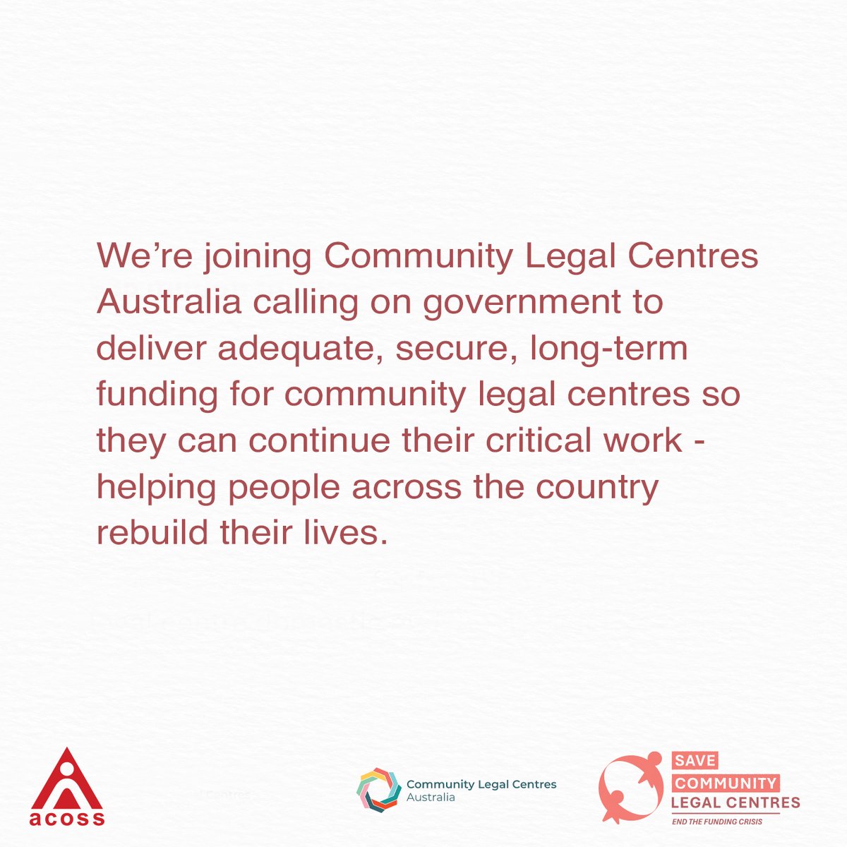 Community legal centres are at breaking point. Funding shortages and overwhelming demand are forcing them to turn away thousands of people needing legal assistance for housing, financial problems, discrimination, and family and domestic violence.
savecommunitylegalcentres.com/the-crisis