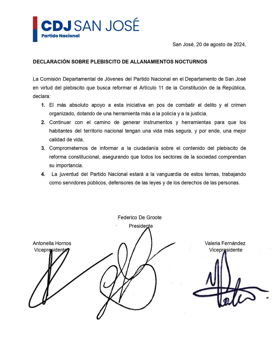 En virtud del plebiscito sobre los Allanamientos Nocturnos.